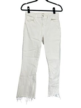 L'AGENCE White Frayed Hem Wide-Leg Jeans
